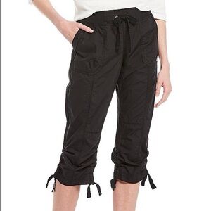 Calvin Klein Performance Cargo Capri Pants Black Drawstring Ribbed Waist